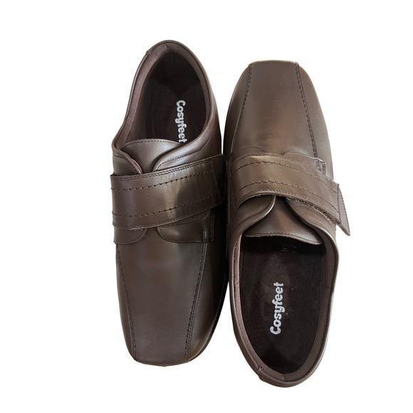 Cosyfeet Leather Loafers Mens 12.5 Brown Excellent Hook Loop Comfort Shoes
